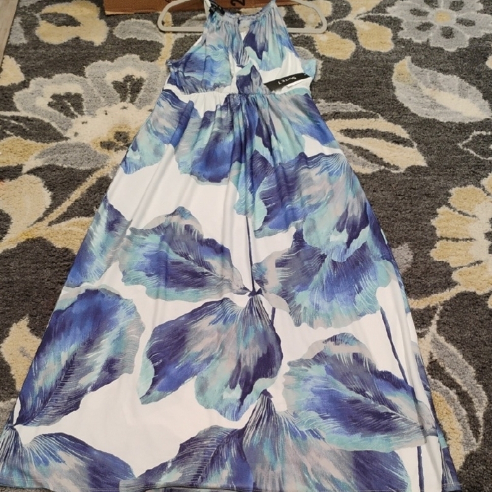 SUITE 7 Blue & White Halter-Style Maxi Dress - Picture 6 of 9